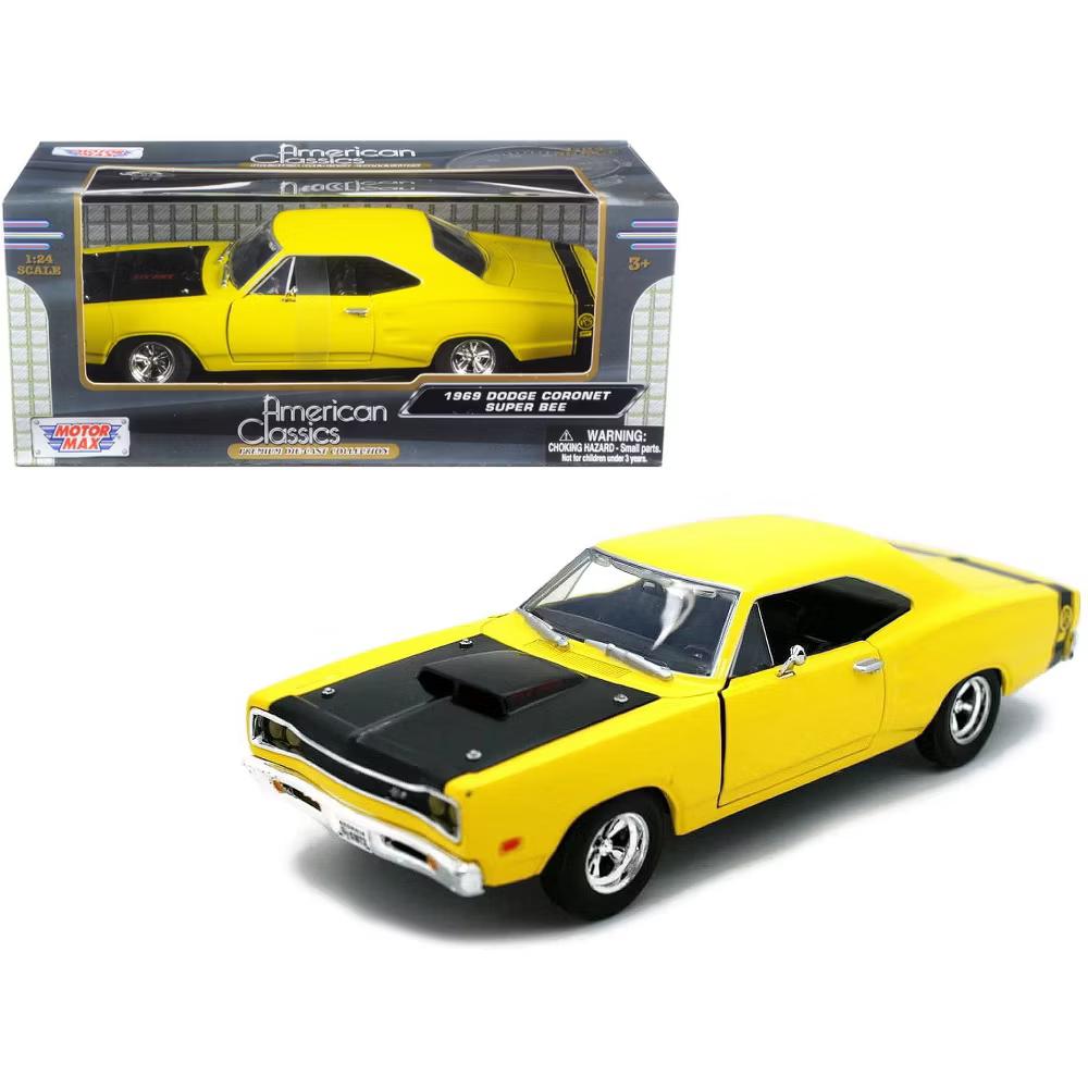 1969 Dodge Coronet Super Bee Yellow 1/24 Diecast Car Model - Image 5