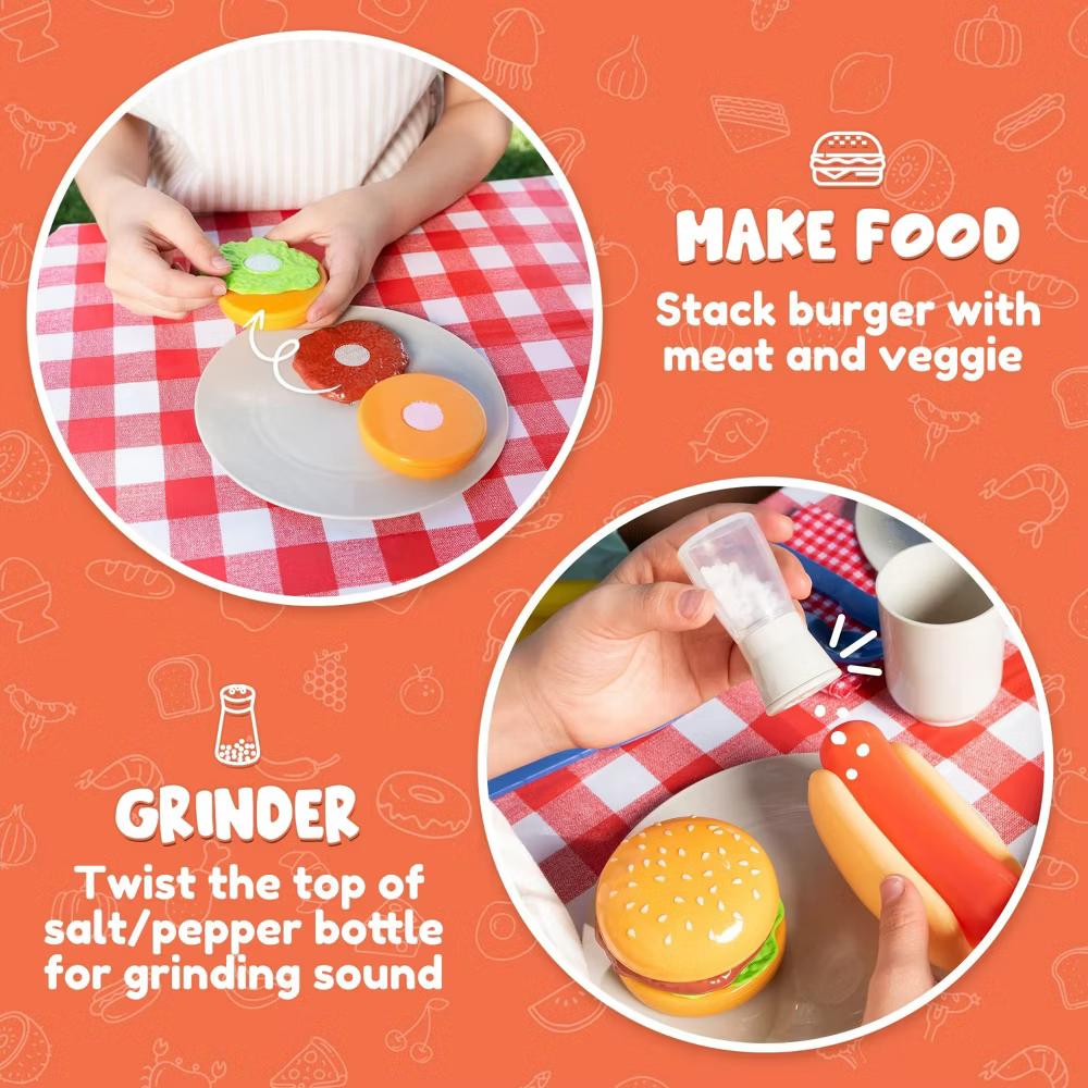 27 Pcs Kids Kitchen Toy Playset, BBQ Grill Pretend Play Food Sets, Birthday Christmas Halloween Gift for Toddlers 3 4 5 Years Old Girls Boys - Image 4