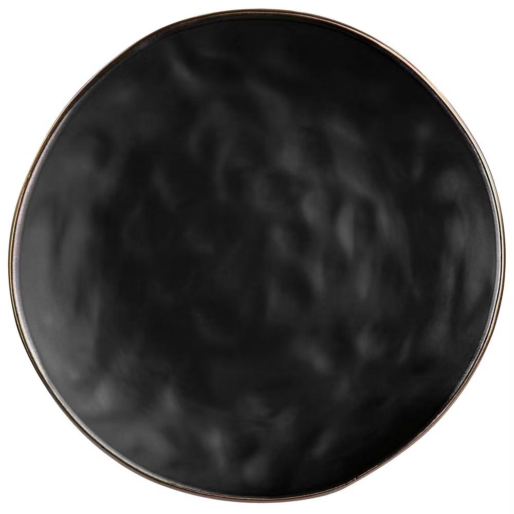 16pc Modern Stoneware Dinnerware Set with Rim Matte Black/Gold - Image 2