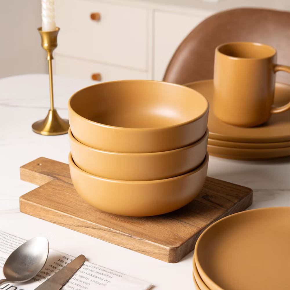 12-Piece Stoneware Dinnerware Set with Mugs, Microwave & Dishwasher Safe, Non-Toxic Dish Set, Plate Set, Stackable Matte Glaze Kitchenware for 3 - Image 41