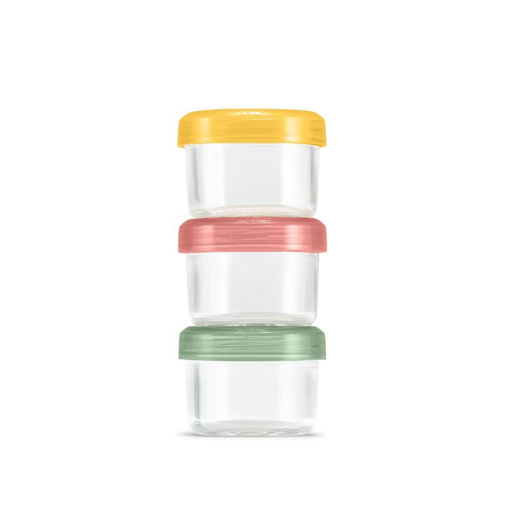 6pc Glass Condiment Color Lock Food Storage Container Set: Microwave & Oven Safe, Multicolored Lids