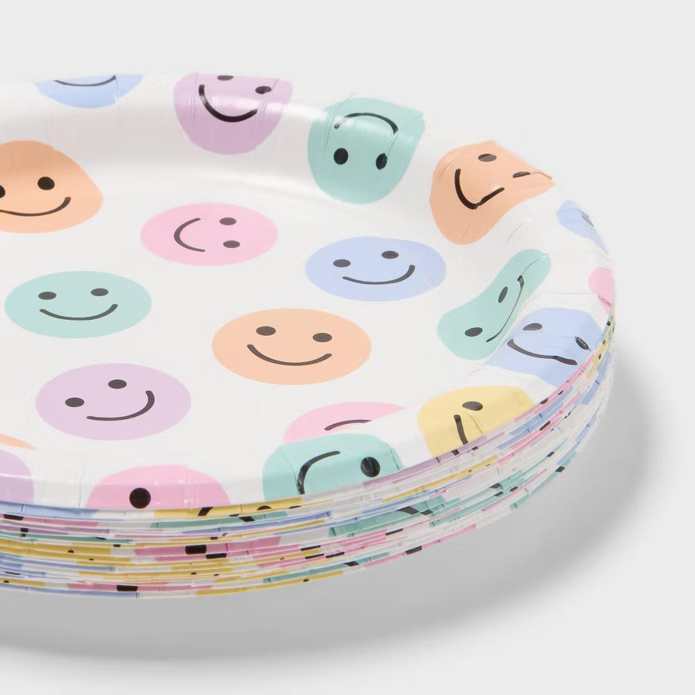 20ct Multicolor Smiles Snack Paper Plates - "