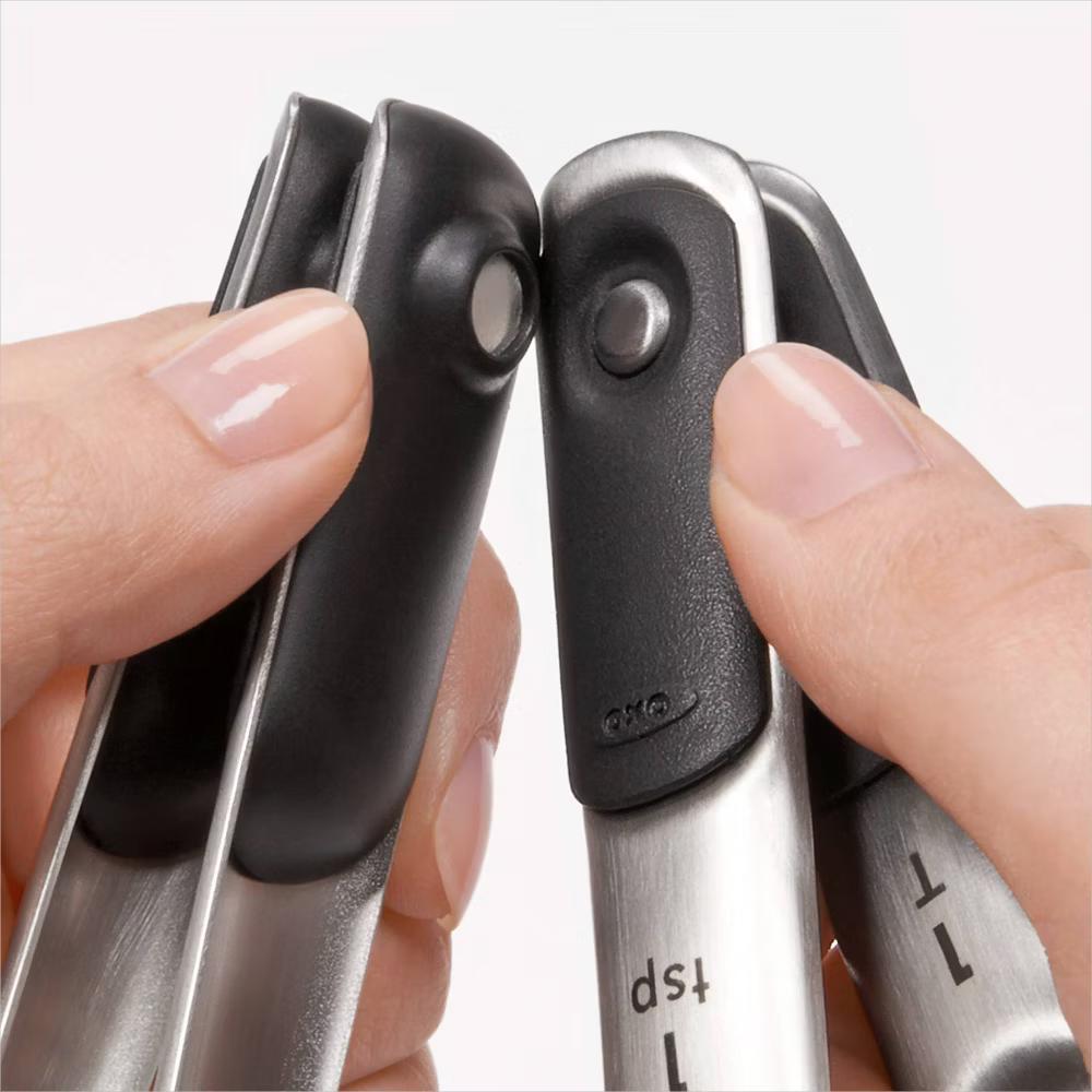 4pc Stainless Steel Magnetic Measuring Spoons Black: Nesting Design, Dishwasher-Safe, Includes Teaspoon & Tablespoon