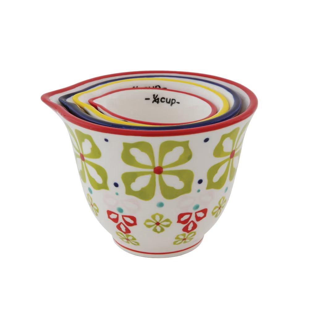 Storied Home Floral Hand Stamped Stoneware Measuring Cups (Set of 4 Sizes/Designs) - Image 2