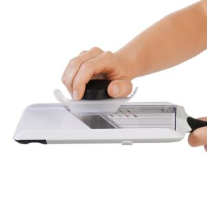 Handheld Mandoline: White Kitchen Slicer, Dishwasher-Safe, ABS & Silicone, 11.3" Height, 1 Blade, 2 Pieces