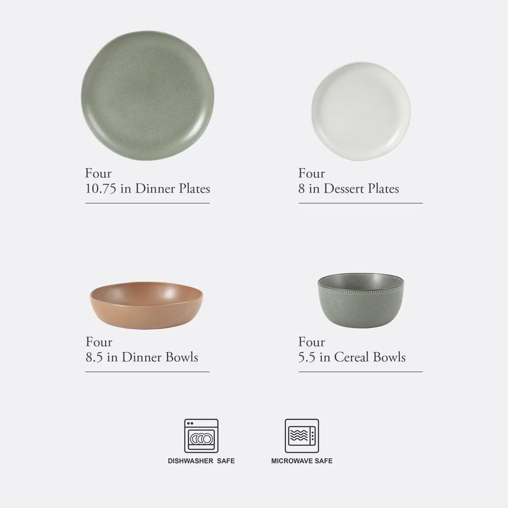 Menlo Park 16-Piece Stoneware Dinnerware Set – Reactive Glaze, Embossed Plates and Bowls, Service for 4 - Image 12