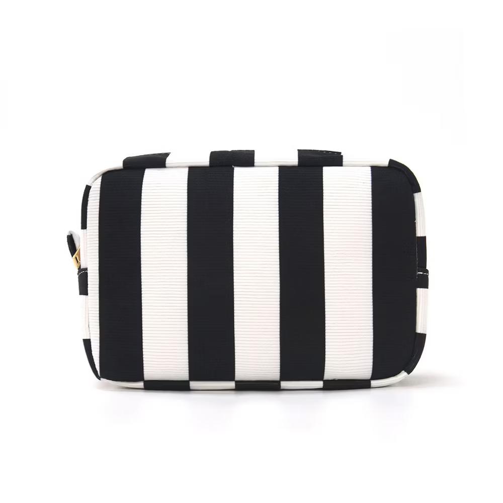Alilang Striped Corduroy Cosmetic Pouch Makeup Bag with Zip Closure - Image 2