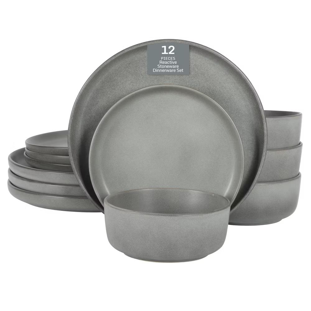 Pasco 12 Piece (Service for 4) Plates and Bowls Reactive Glaze Dishes Stoneware Ceramic Dinnerware Set - Image 7