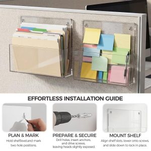 2 PCS Clear Acrylic Wall File Holder Adhesive Mount Office Document Organizer