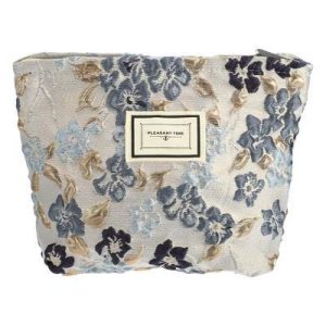 Travel Zipper Floral Makeup Bags and Organizers Gray Blue