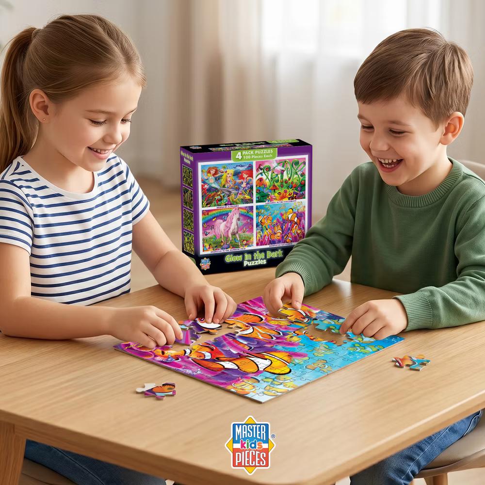 Glow in the Dark 100 Piece Puzzle Set - Educational Fun 4-Pack - Image 11