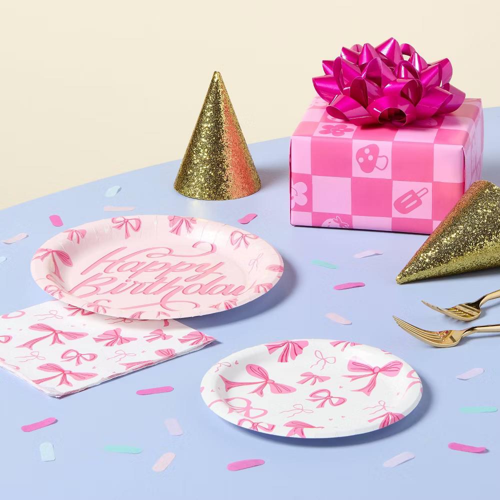 20ct Hot Pink Bows Snack Paper Plates - Image 3