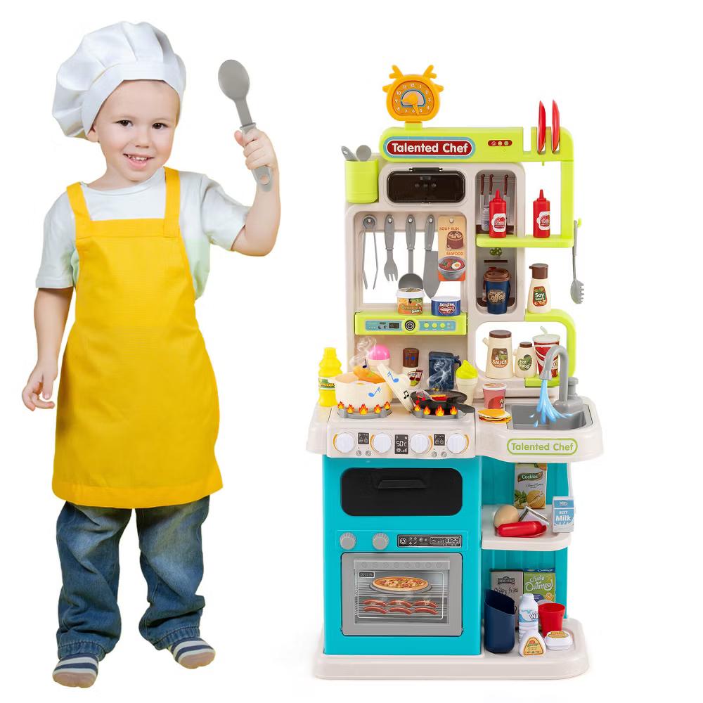 Kids Kitchen Playset with Realistic Sounds Lights Play Sink 95 PCS Accessories Blue/Pink - Image 2