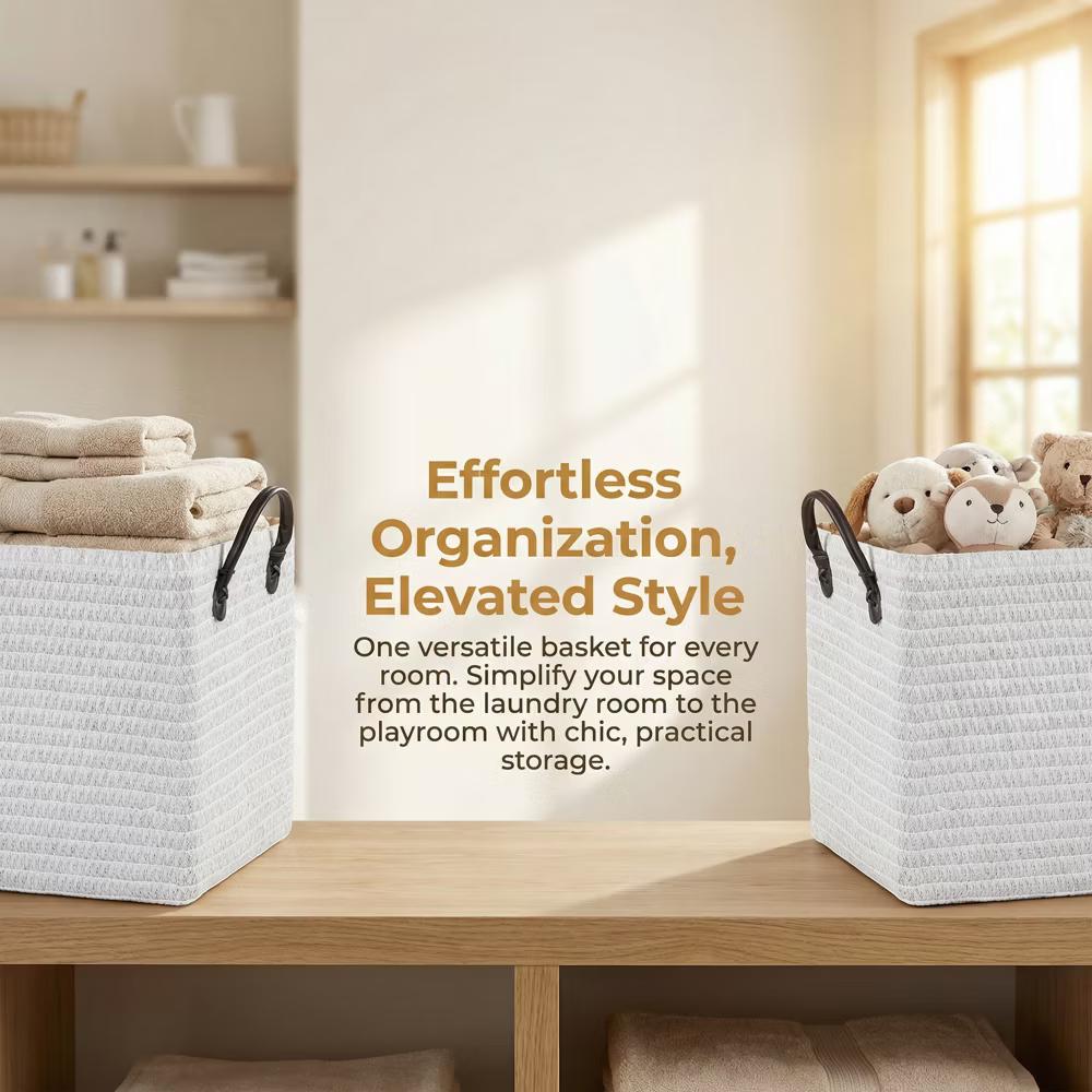 Woven Storage Basket for Clothes Shoes Organizer Bin with Handles - Image 23