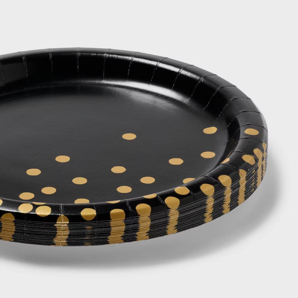 20ct Black/Gold Confetti Dinner Paper Plates - " - Image 2