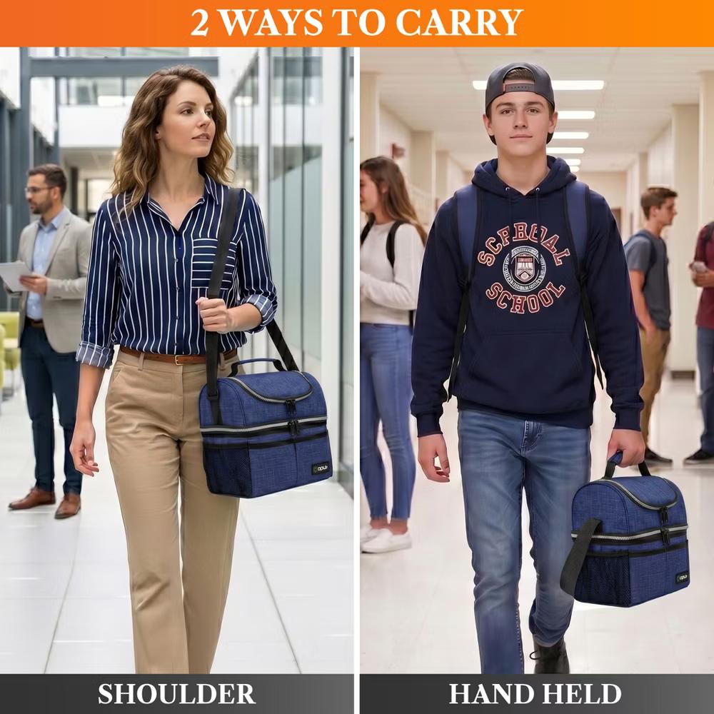 Double Decker Lunch Box Men Women, Insulated Leakproof Cooler Bag Adult Work, Dual Compartment Pail Tote Boys Girls Kids - Image 68
