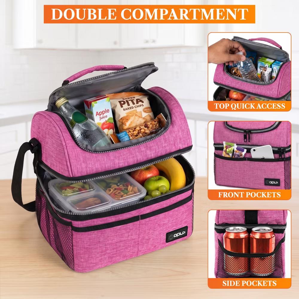 Double Decker Lunch Box Men Women, Insulated Leakproof Cooler Bag Adult Work, Dual Compartment Pail Tote Boys Girls Kids - Image 76