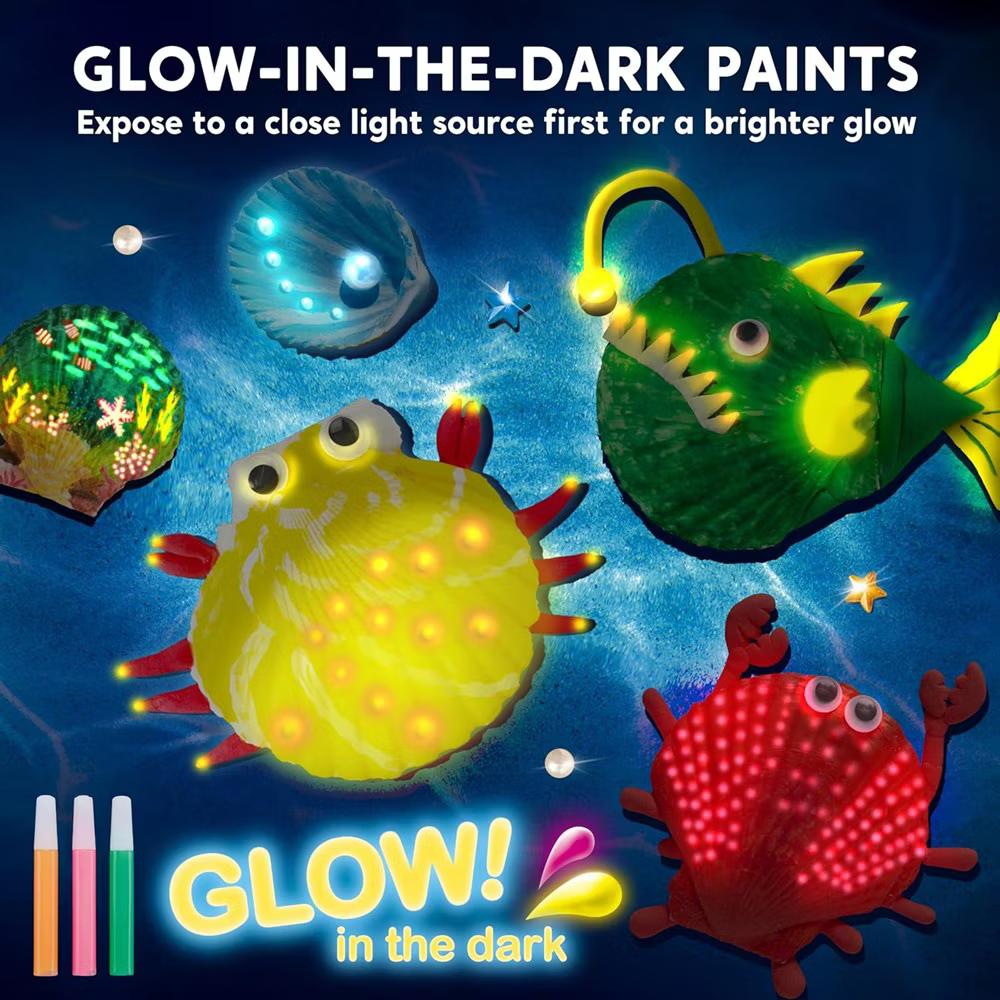 12 Pcs Glow in The Dark Sea Shell Painting Kit for Kids, DIY Arts & Crafts, Kids Paint Kits, Ideal Birthday Easter Gift for Boys Girls Age 6+