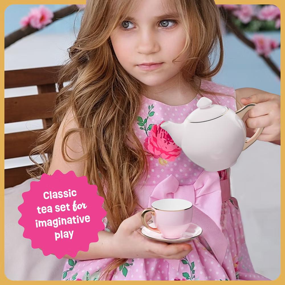 Pretty Me Ceramic Tea Party Set for Kids - 9-Piece, Pastel Colors - Image 3
