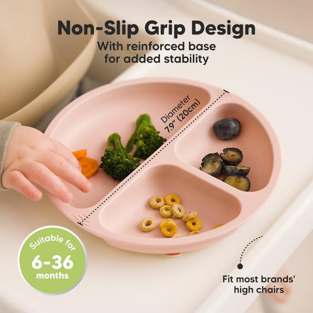3-Pack Prep Suction Plates with Lids, 100% Silicone Baby Plates with Lid, BPA-Free Kids Divided Toddler Plates - Image 24