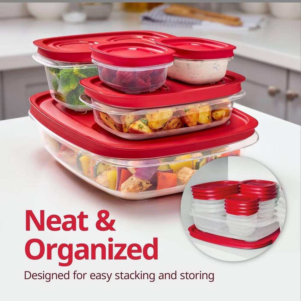 10pc Easy Store Square and Round Food Storage Container Set Red - Image 3