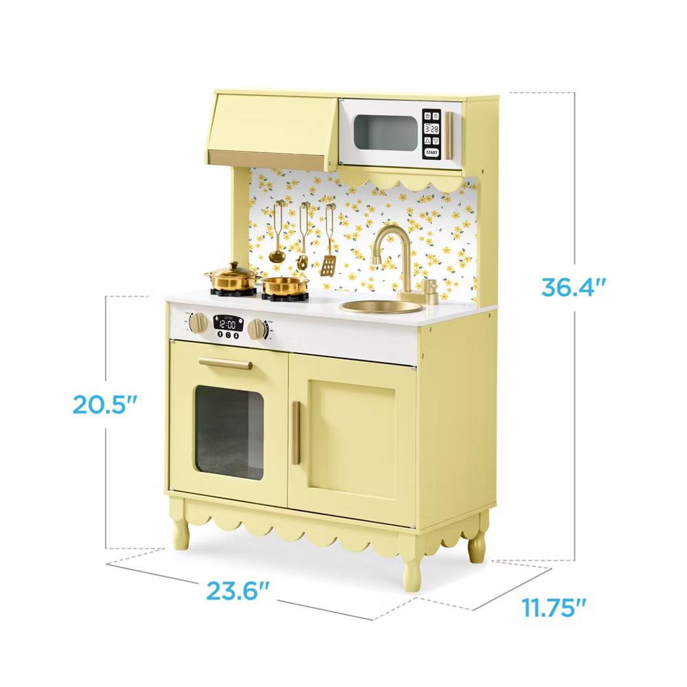 Wooden Cottage Kids Pretend Play Kitchen with 5 Accessories and Toy Storage - White - Image 29