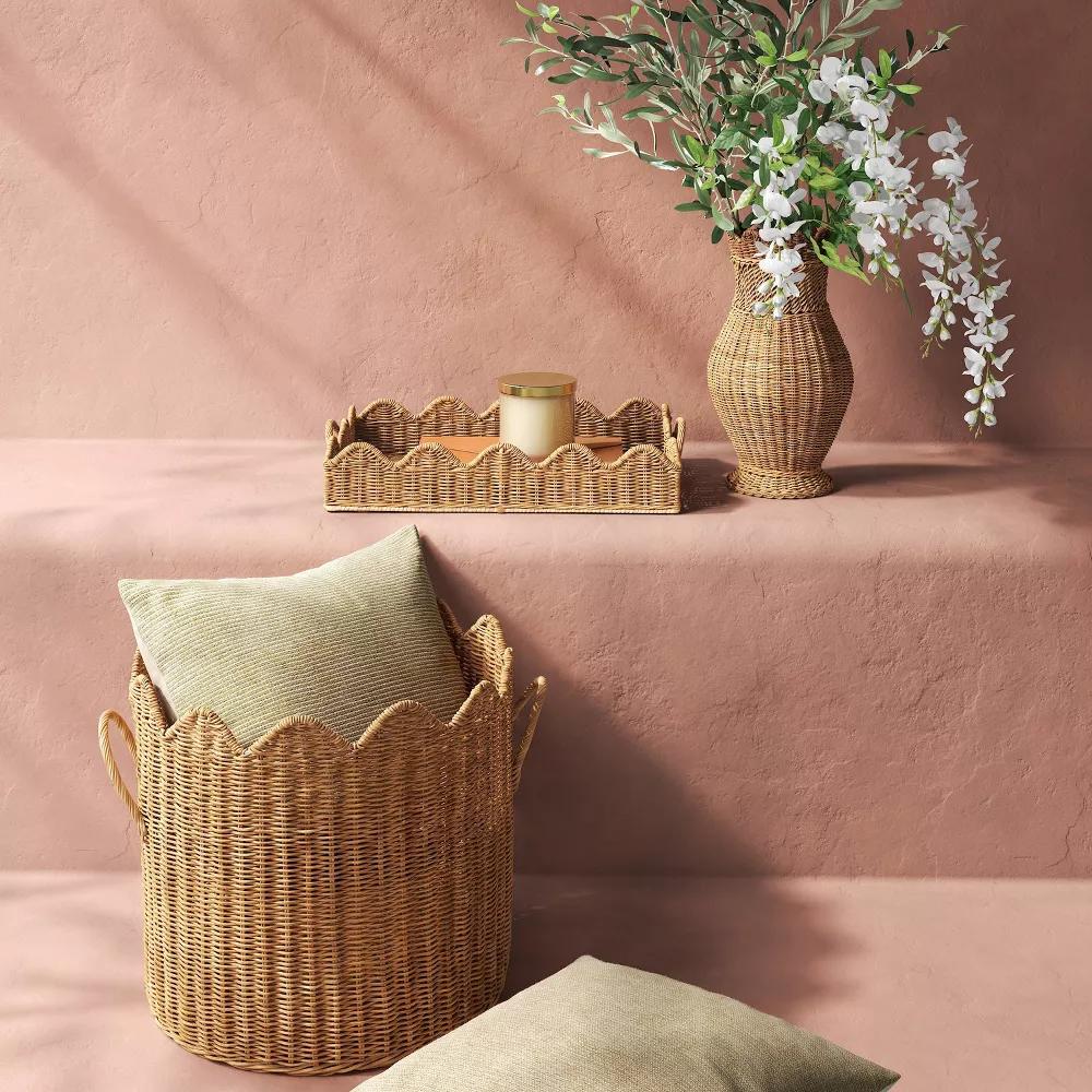Scalloped Edge Woven Natural Basket - Image 3