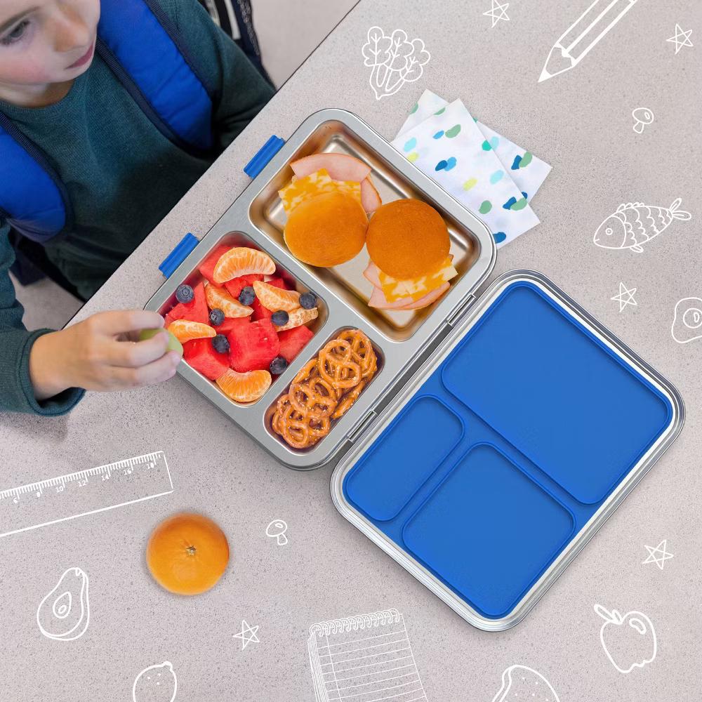 Kids' Stainless Steel Leakproof 3 Compartments Bento-Style Lunch Box - Image 3