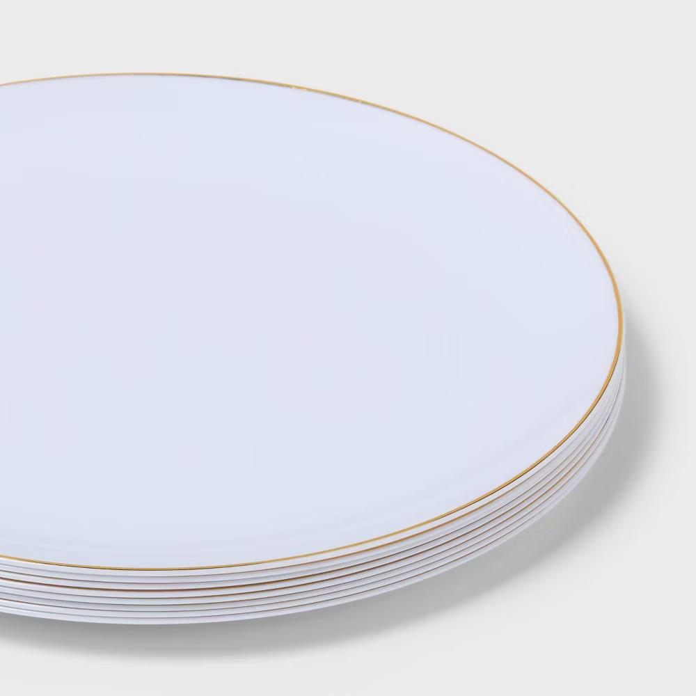 8ct White with Gold Trim Snack Plastic Plates - " - Image 2
