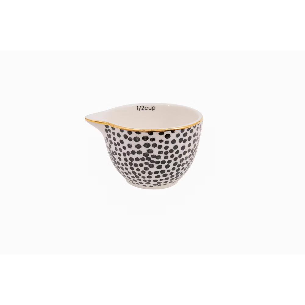 Storied Home Black & White Stoneware Measuring Cups with Gold Electroplating (Set of 4 Sizes) - Image 2