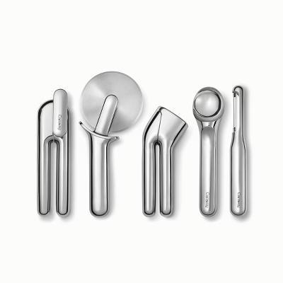 Caraway Home 6pc Kitchen Gadget Set: Stainless Steel Utensils, Includes Peeler, Pizza Cutter, Can Opener, Silver Holder - Image 2