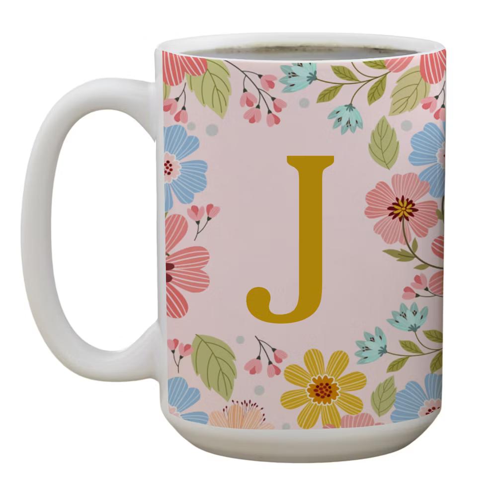 Personalization Mall Flowery Initial Personalized Coffee Mug Gold/Pink - Image 12