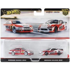 Nissan 240SX (S14) #19 Red and White and Nissan Silvia (S15) Red and White "Car Culture" Set Diecast Model Cars