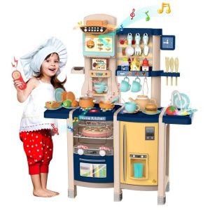 Sandinrayli Kids Kitchen Playset Little Chef Play Kitchen Set Children Pretend Play Cook Toys, Pink