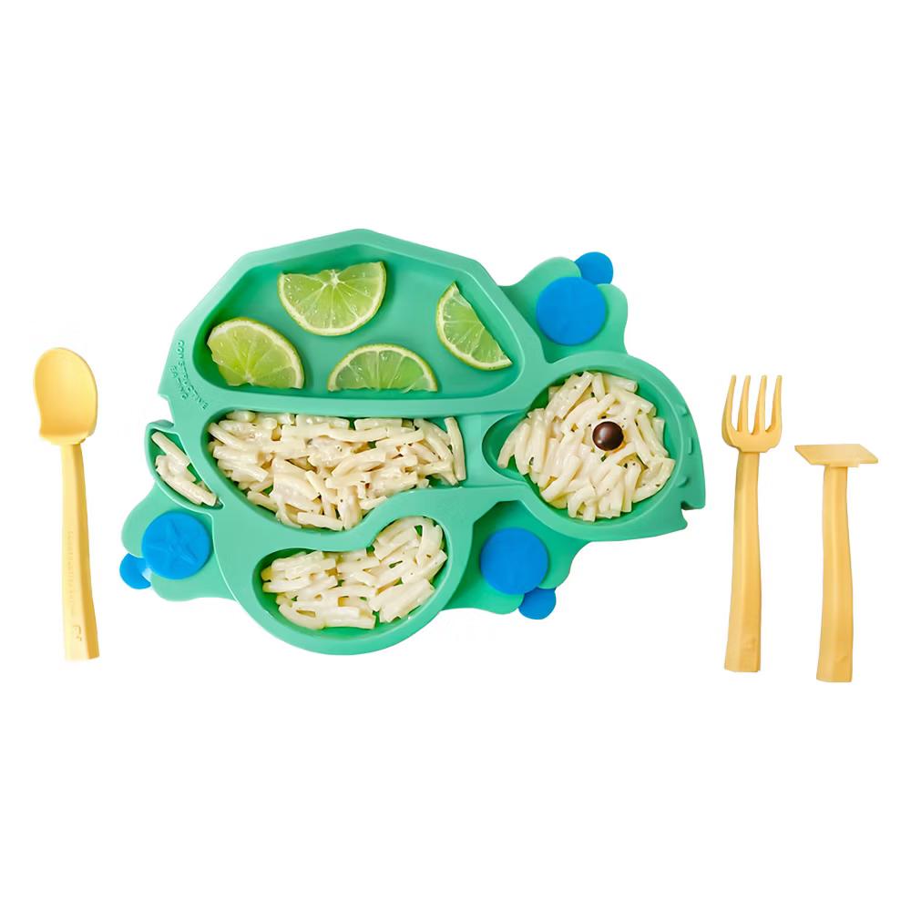 Constructive Eating Turtle Theme Divided Suction Training Plate and Utensils for Kids and Toddlers - Image 9