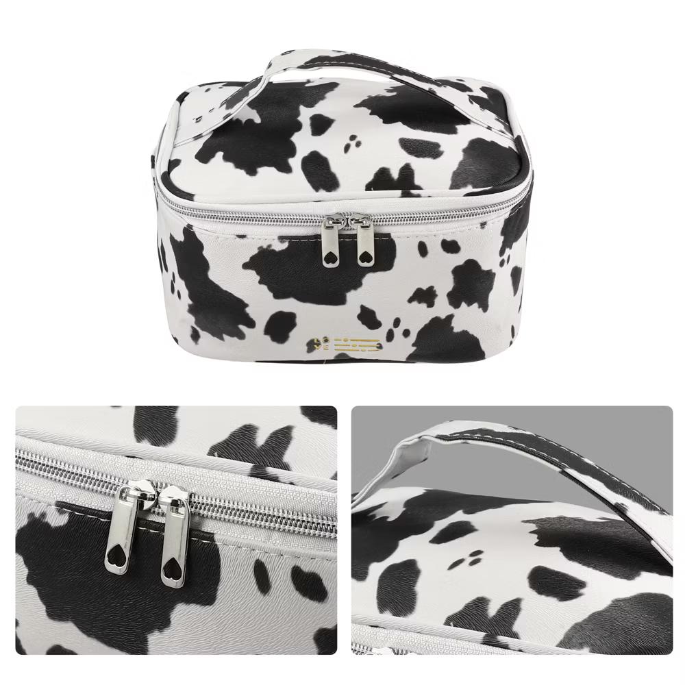 Makeup Bag Cosmetic Travel Bag Large Makeup Bag Organizer Bag for Women Faux Leather Black White 1Pcs - Image 4