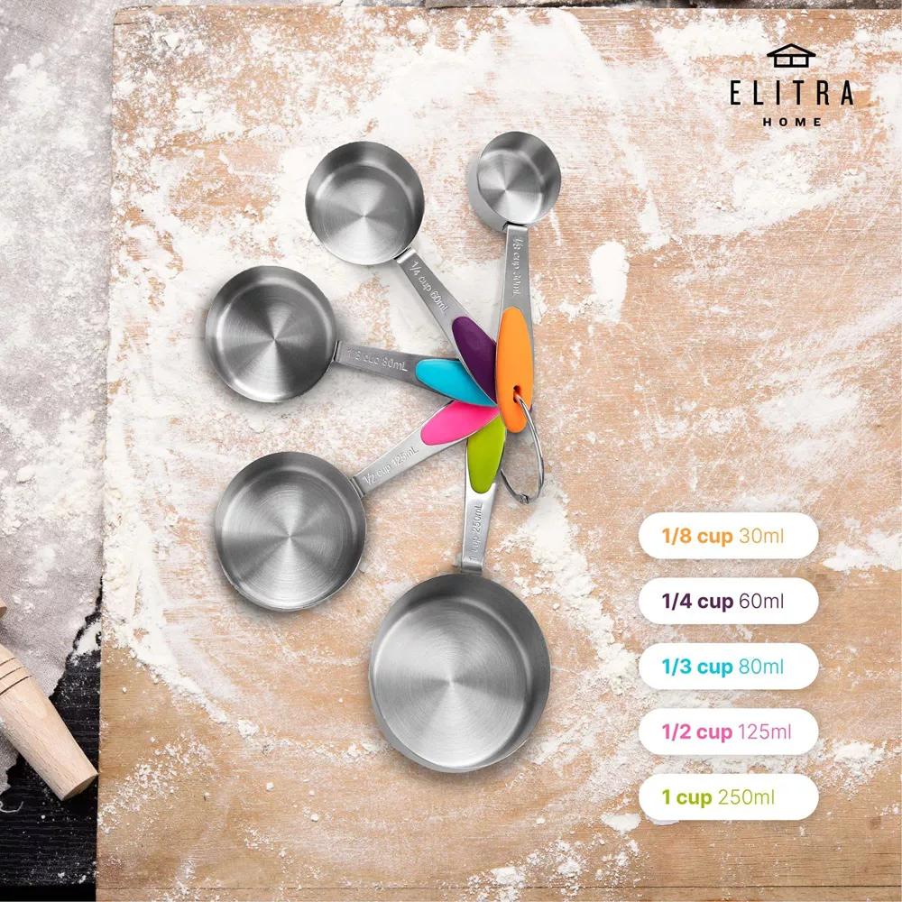 Elitra Home Complete Measuring Set, 13-Pack Stainless Steel Cups, Spoons, Plastic Measuring Pitchers with Spout - Engraved Measurements - Image 8
