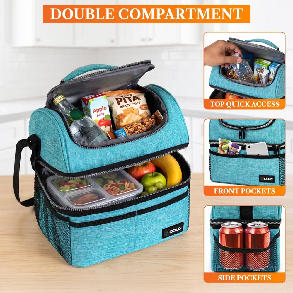 Double Decker Lunch Box Men Women, Insulated Leakproof Cooler Bag Adult Work, Dual Compartment Pail Tote Boys Girls Kids - Image 103