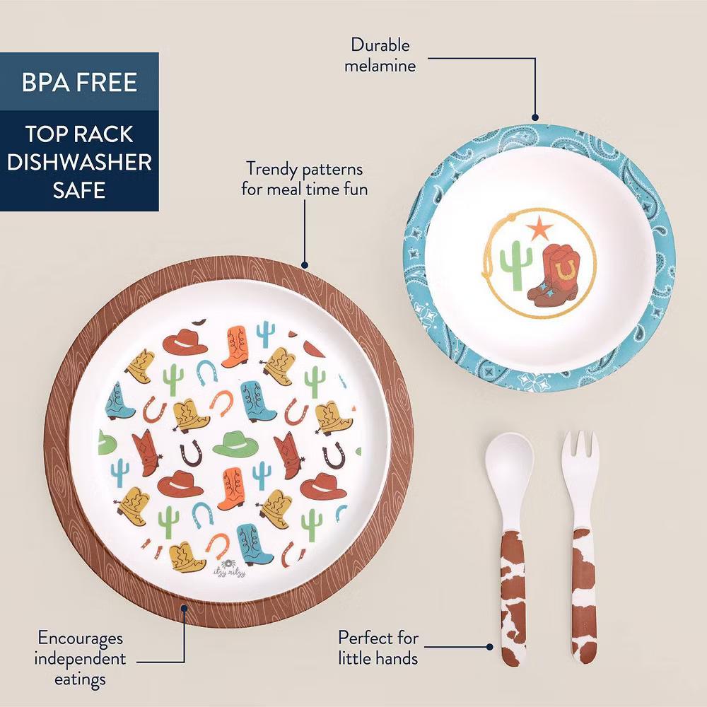 4pc Melamine Itzy Bistro Toddler Feeding Dining Set, Plate, Bowl, Fork and Spoon - Image 10