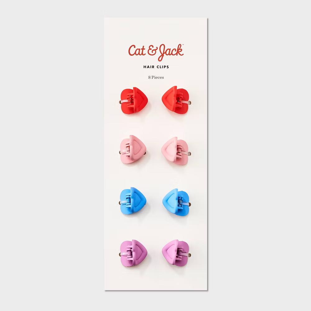 Girls' Heart Claw Hair Clip Set 8pc - Pink/Purple/Blue