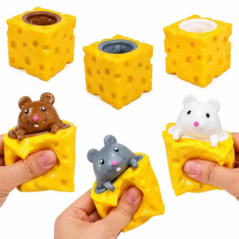 Link Cheese Mouse Pop-Up Squishy Toy 3-Pack – Sensory Fidget Squeeze Toy | Fun Mini Stress Ball Set - Image 2