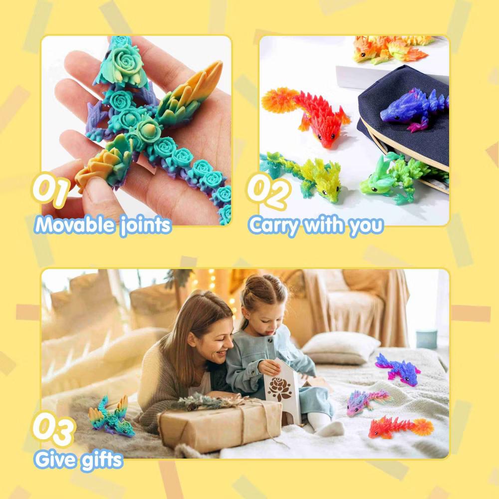 8 Pcs 3D Printed Dragon Flexible Articulated Dragon Fidget Toys Desk Decor, Autism Stress Relief Fidget Toys for Kids Birthday Gift Pinata - Image 5