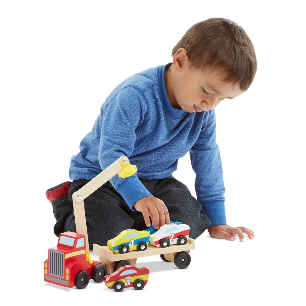Magnetic Car Loader Wooden Toy Set With 4 Cars and 1 Semi-Trailer Truck - Image 4