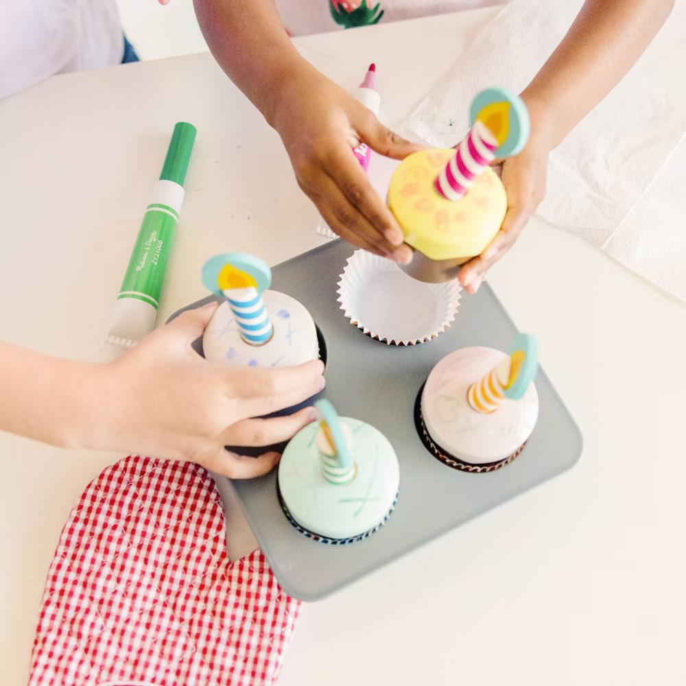 Bake and Decorate Wooden Cupcake Play Food Set: Creative Thinking Pretend Kitchen Accessory, 29 Pcs - Image 3