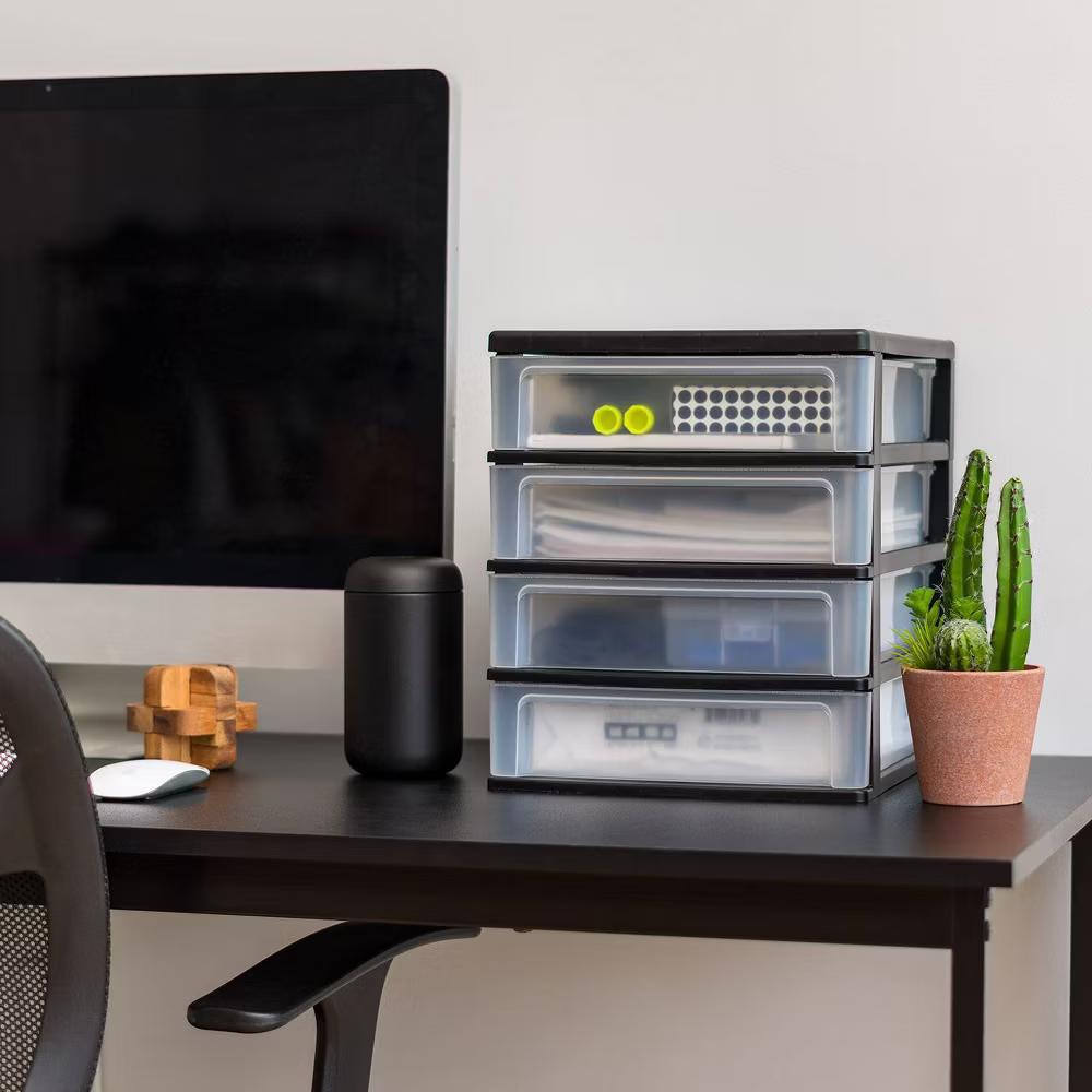 IRIS 2pk 4 Drawer Desktop Storage Unit Black: Office Storage Organizer, Plastic Desk Shelving, 12.375" Height - Image 4