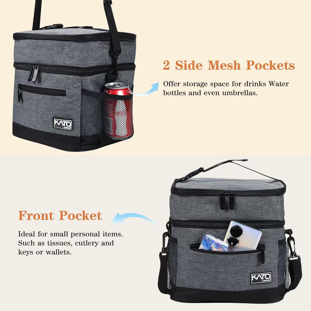 Adult Lunch Bag with Water Pockets, Insulated Dual Compartment Lunch Tote with Zipper Pocket, Leakproof Lunch Box for Men Women - Image 23