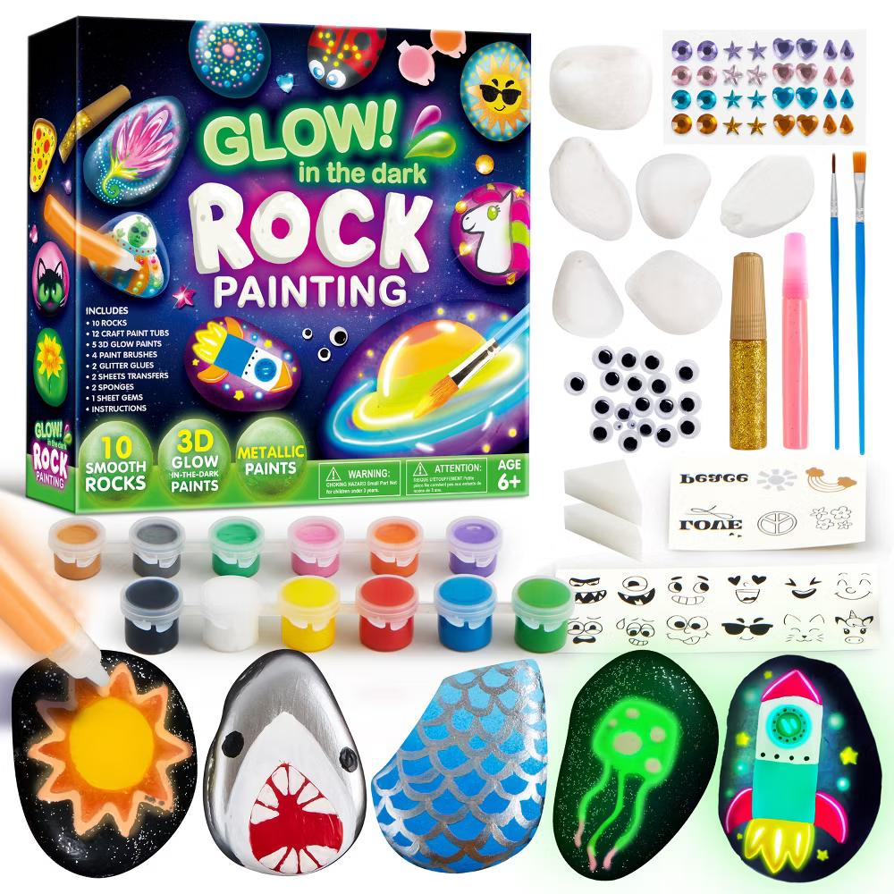 Glow in The Dark Rock Painting Kit for Kids Age 6+, DIY Art Kit, Kids Paint Activity, Arts & Crafts for Boys Girls Birthday Easter Gift - Image 5