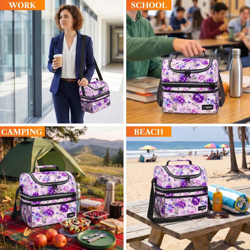 Double Decker Lunch Box Men Women, Insulated Leakproof Cooler Bag Adult Work, Dual Compartment Pail Tote Boys Girls Kids - Image 33