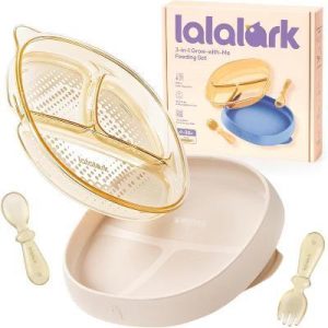 4 PCS Toddler Plates with Suction Base Spoons & Fork Baby Divided Dishes for 0 1 2 3 Years Old PPSU & Food Grade Silicone BPA Free Oat Milk