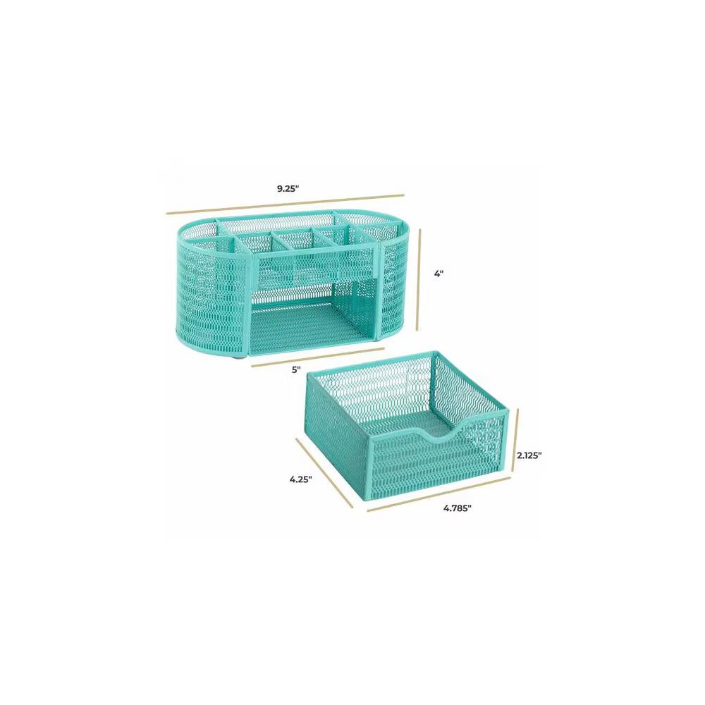 Blu Monaco Small Metal Mesh Desk Organizer with Drawer - Available in Aqua, Gold, and Pink - Image 7